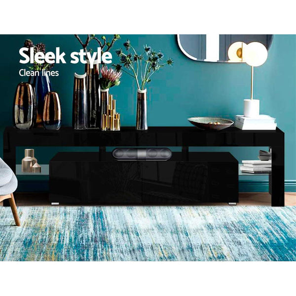 Artiss 189Cm Rgb Led Tv Stand Cabinet Entertainment Unit Gloss Furniture Drawers Tempered Glass Shelf Black Tv Stands & Entertainment Units