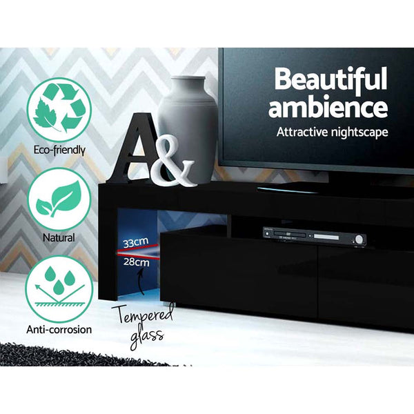 Artiss 189Cm Rgb Led Tv Stand Cabinet Entertainment Unit Gloss Furniture Drawers Tempered Glass Shelf Black Tv Stands & Entertainment Units