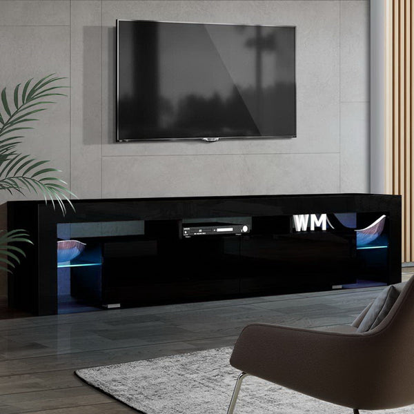 Artiss 189Cm Rgb Led Tv Stand Cabinet Entertainment Unit Gloss Furniture Drawers Tempered Glass Shelf Black Tv Stands & Entertainment Units