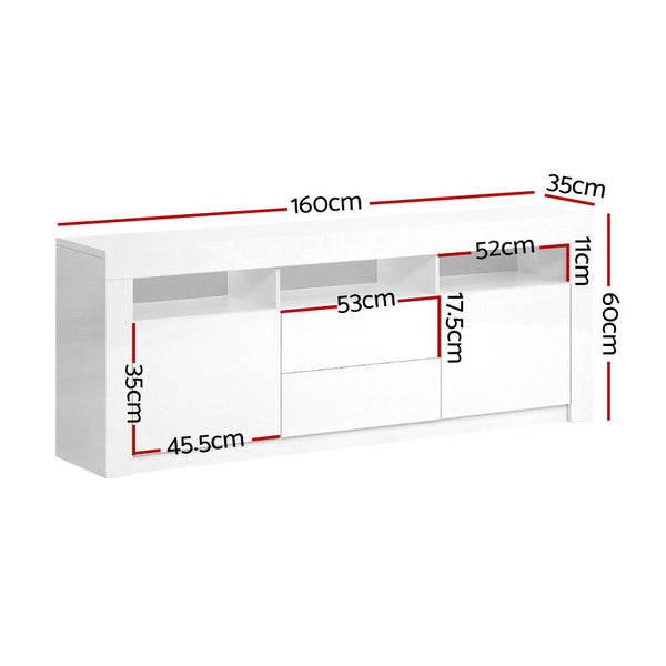 Artiss Tv Cabinet Entertainment Unit Stand Rgb Led Gloss Drawers 160Cm White Tv Stands & Entertainment Units