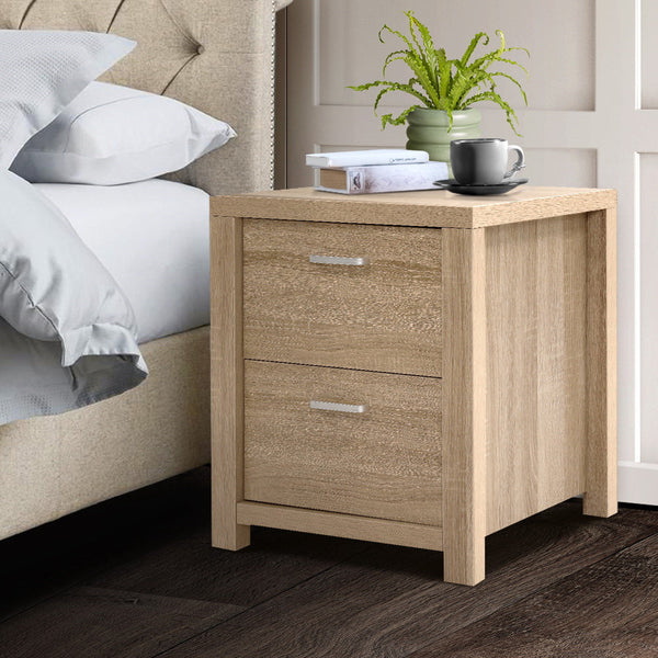 Artiss Bedside Table Lamp Side Tables Drawers Nightstand Unit Beige Wood Bedside Tables