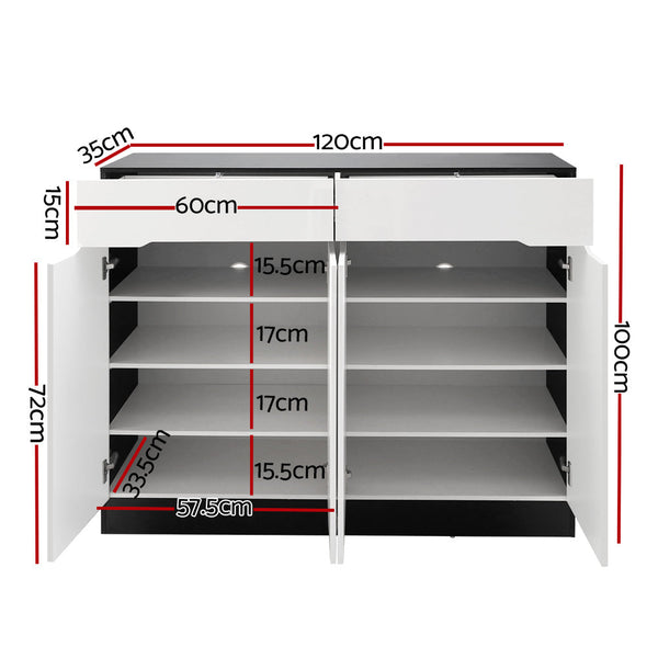 Artiss 120Cm Shoe Cabinet Shoes Storage Rack High Gloss Cupboard Shelf Drawers Shoe Cabinets
