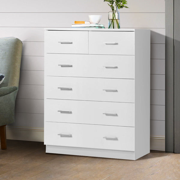 Artiss Tallboy Dresser Table 6 Chest Of Drawers Cabinet Bedroom Storage White Dressers & Chests Of Drawers