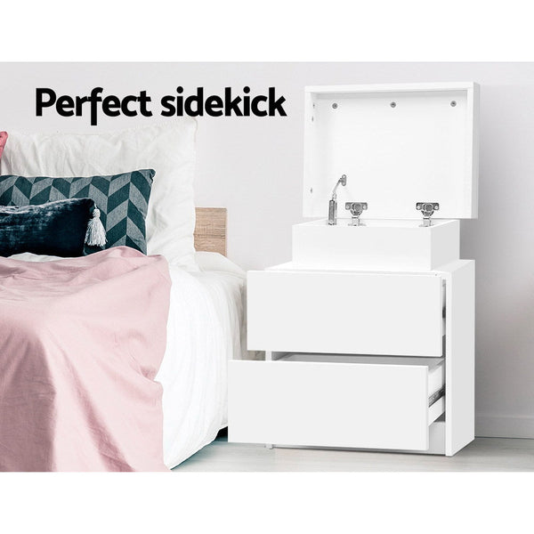 Artiss Bedside Tables 2 Drawers Side Storage Nightstand White Bedroom Wood