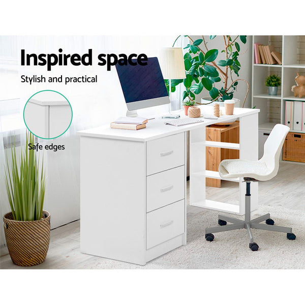 Artiss Office Computer Desk Student Study Table Workstation 3 Drawers Shelf 120Cm Home Office Desks