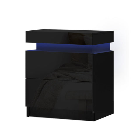 Artiss Bedside Tables Side Drawers Rgb Led High Gloss Nightstand Black