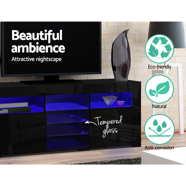Artiss Tv Cabinet Entertainment Unit Stand Rgb Led Gloss 3 Doors 180Cm Black Tv Stands & Entertainment Units