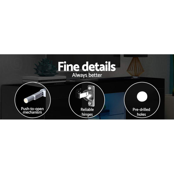 Artiss Tv Cabinet Entertainment Unit Stand Rgb Led Gloss 3 Doors 180Cm Black Tv Stands & Entertainment Units
