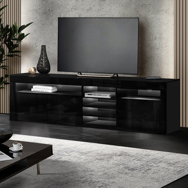 Artiss Tv Cabinet Entertainment Unit Stand Rgb Led Gloss 3 Doors 180Cm Black Tv Stands & Entertainment Units