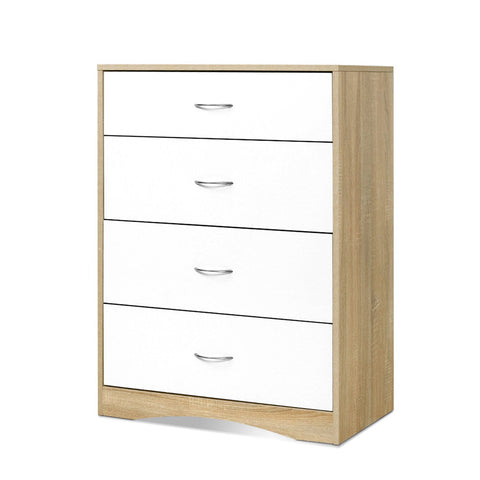Artiss 4 Chest Of Drawers Tallboy Dresser Table Bedroom Storage White Wood Cabinet
