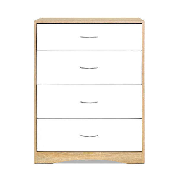 Artiss 4 Chest Of Drawers Tallboy Dresser Table Bedroom Storage White Wood Cabinet Dressers & Chests Of Drawers