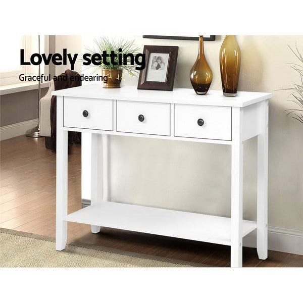 Hallway Console Table Side Entry 3 Drawers Display White Desk Furniture