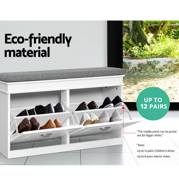 Artiss Shoe Cabinet Bench Shoes Storage Rack Organiser Drawer White Shelf 12 Pairs Box Shoe Cabinets