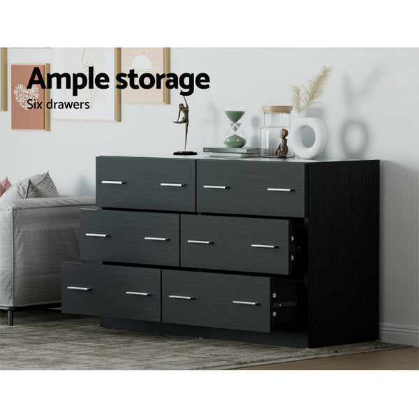 Artiss 6 Chest Of Drawers Cabinet Dresser Table Tallboy Lowboy Storage Black Dressers & Chests Of Drawers