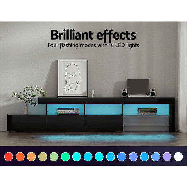 Artiss Tv Cabinet Entertainment Unit Stand Rgb Led Gloss Furniture 215Cm Black Tv Stands & Entertainment Units