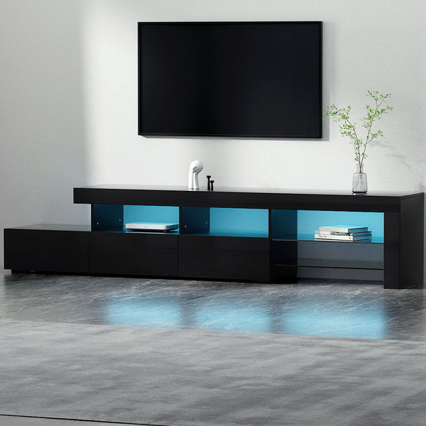 Artiss Tv Cabinet Entertainment Unit Stand Rgb Led Gloss Furniture 215Cm Black Tv Stands & Entertainment Units