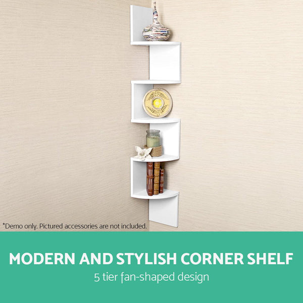 Artiss 5 Tier Corner Wall Shelf White Wall Shelves