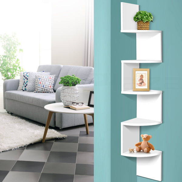 Artiss 5 Tier Corner Wall Shelf White Wall Shelves