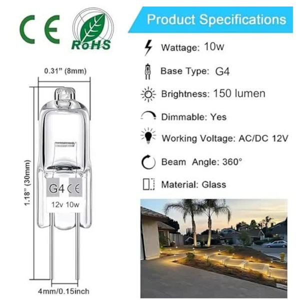 G4 Halogen Bulbs 20 Pack 10W 12V Warm White Light Bulbs