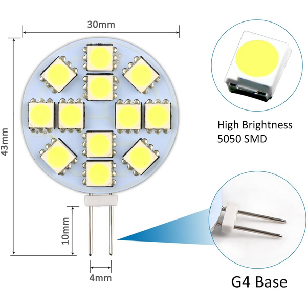 G4 Led Bulb 2W 12 24V Warm White 3000K 200Lm Non Dimmable 12X5050 Smd For Cabinets Compatible With Phillips Oral B Braun Light Bulbs