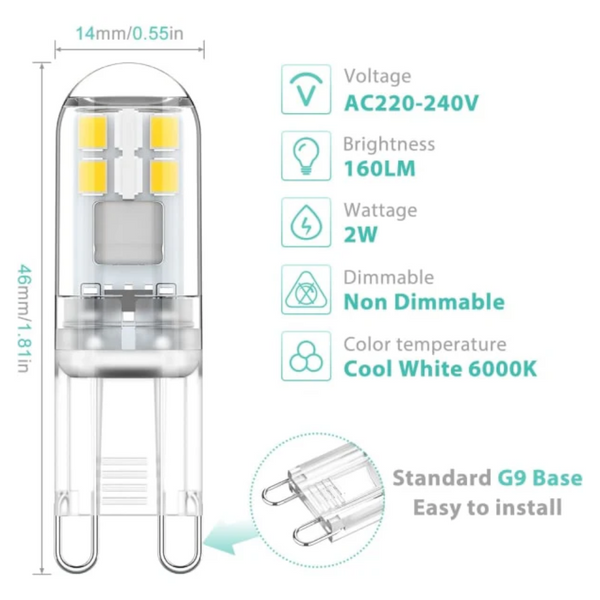 G9 Led Bulbs 10 Pack 1.5W Cool White 6000K Non Dimmable Ac 220 240V Mini Flicker Free Light Bulbs