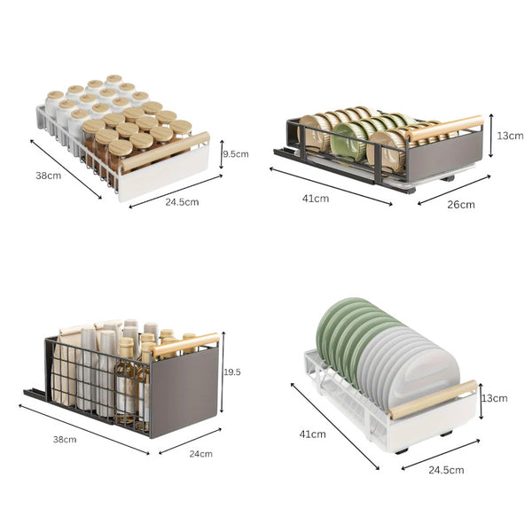 Pull Out Dish Rack With Wooden Handle And Drain Tray Racks & Holders