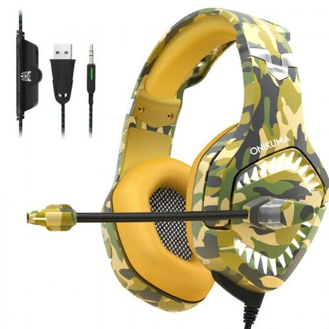Gaming Headset Headphones With Mic Stereo Surround Noise Reduction Led Lights Volume Control Yellow