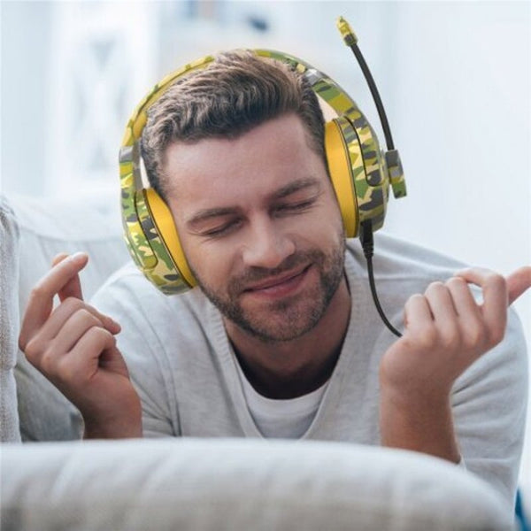 Gaming Headset Headphones With Mic Stereo Surround Noise Reduction Led Lights Volume Control Yellow