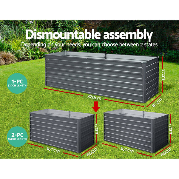Greenfingers Garden Bed 320 X 80 77Cm Galvanised Steel Raised Planter 2N1 Raised Garden Beds