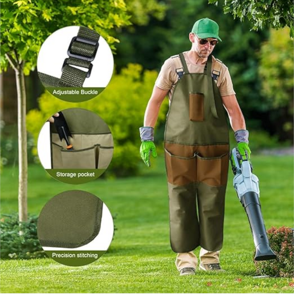 Garden Apron Men's Harvest With Pockets Waterproof Adjustable Knee Reinforced Suitable For Mowing And Grass Trimming (Green + Brown) Tool Carriers Apr