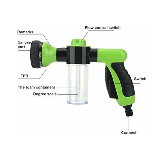 Garden Hose Foam Sprayer 8 Patterns Nozzles High Pressure Watering Soap Dispenser With Tank For Washing Spray Guns Hose Nozzles & Wands