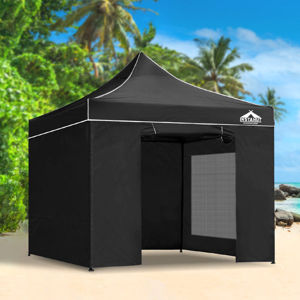 Instahut Gazebo Pop Up Marquee 3X3m Folding Wedding Tent Gazebos Shade Black Wat Gazebos & Pergolas