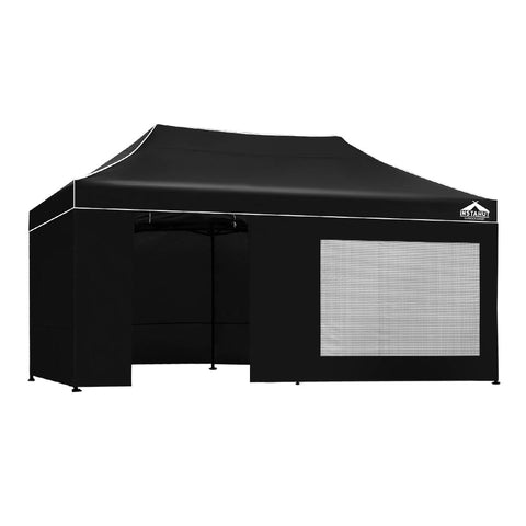 Instahut Gazebo Pop Up Marquee 3X6m Folding Wedding Tent Gazebos Shade Black Marquees