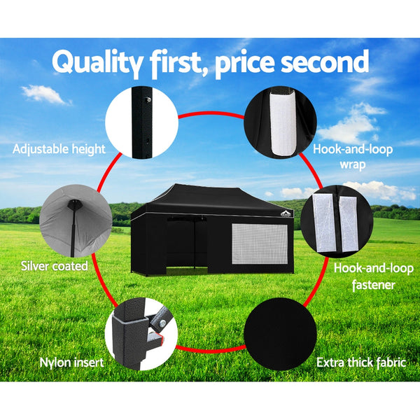 Instahut Gazebo Pop Up Marquee 3X6m Folding Wedding Tent Gazebos Shade Black Marquees