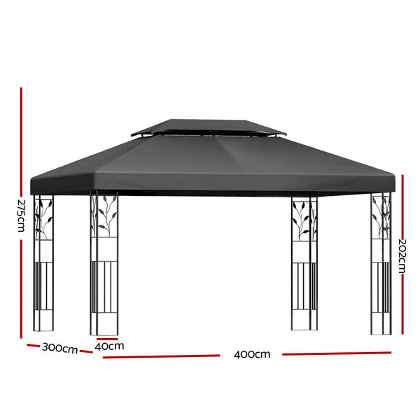 Instahut Gazebo 4X3m Marquee Outdoor Wedding Party Event Tent Home Iron Art Shade Grey Gazebos & Pergolas