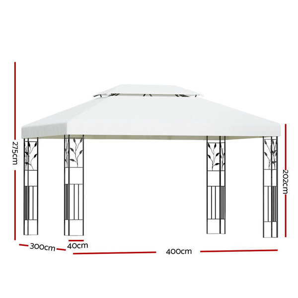Instahut Gazebo 4X3m Marquee Outdoor Wedding Party Event Tent Home Iron Art Shade White Gazebos & Pergolas