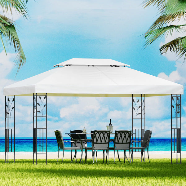 Instahut Gazebo 4X3m Marquee Outdoor Wedding Party Event Tent Home Iron Art Shade White Gazebos & Pergolas