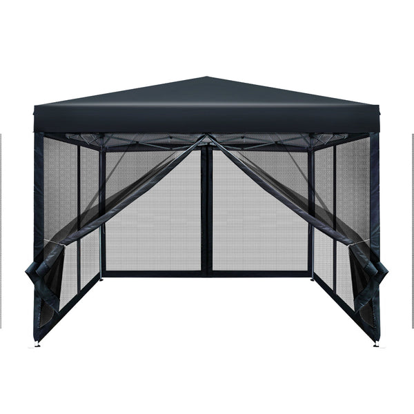 Instahut Gazebo Pop Up Marquee 3X3 Wedding Side Mesh Wall Outdoor Gazebos Black Gazebos & Pergolas