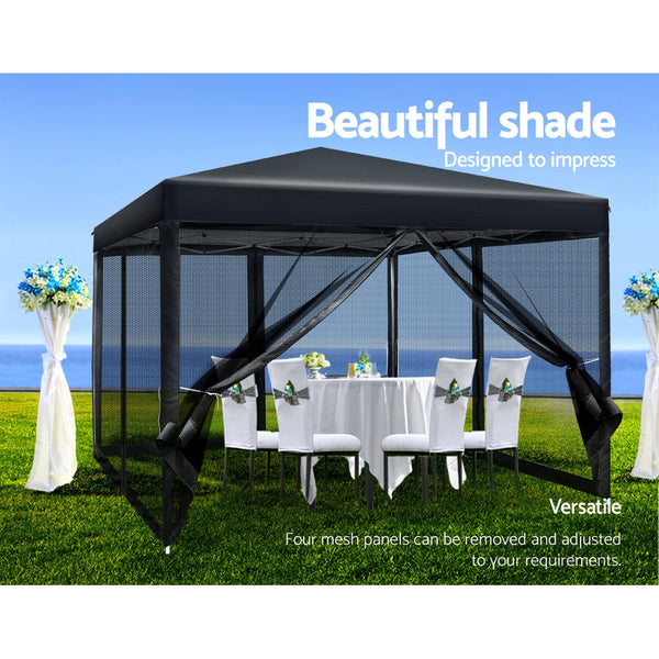 Instahut Gazebo Pop Up Marquee 3X3 Wedding Side Mesh Wall Outdoor Gazebos Black Gazebos & Pergolas