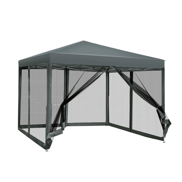 Instahut Gazebo Pop Up Marquee 3X3 Wedding Side Mesh Wall Outdoor Gazebos Grey Gazebos & Pergolas