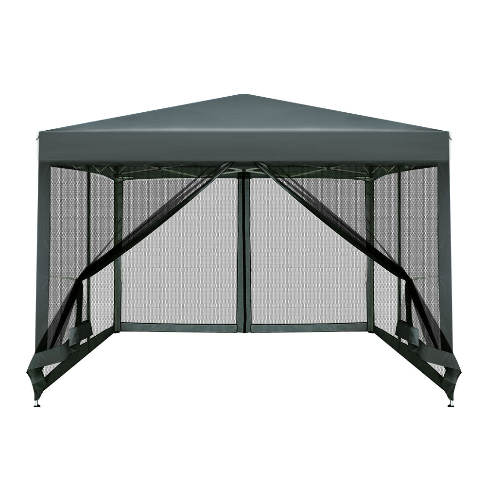 Instahut Gazebo Pop Up Marquee 3X3 Wedding Side Mesh Wall Outdoor Gazebos Grey Gazebos & Pergolas