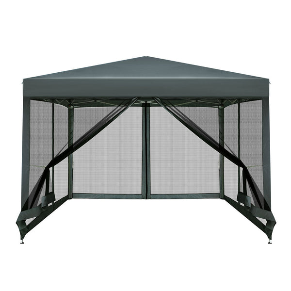 Instahut Gazebo Pop Up Marquee 3X3 Wedding Side Mesh Wall Outdoor Gazebos Grey Gazebos & Pergolas