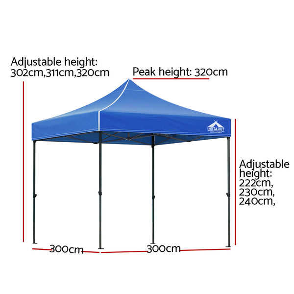 Instahut Gazebo Pop Up 3X3m W/Base Podx4 Marquee Folding Outdoor Wedding Camping Tent Shade Canopy Blue Gazebos & Pergolas