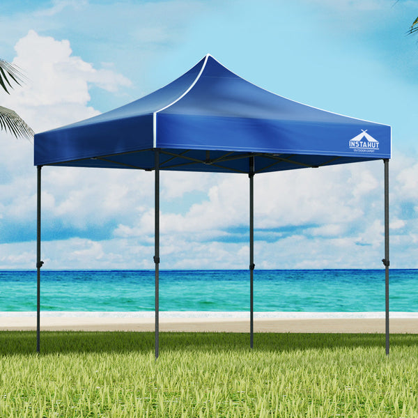 Instahut Gazebo Pop Up 3X3m W/Base Podx4 Marquee Folding Outdoor Wedding Camping Tent Shade Canopy Blue Gazebos & Pergolas