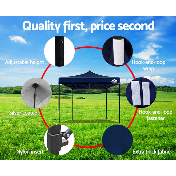 Instahut Gazebo Pop Up Marquee 3X3m Outdoor Tent Folding Wedding Gazebos Navy Gazebos & Pergolas