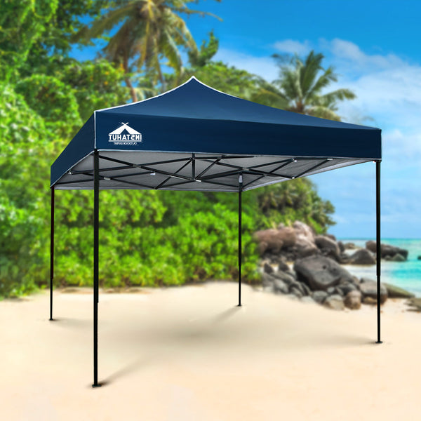 Instahut Gazebo Pop Up Marquee 3X3m Outdoor Tent Folding Wedding Gazebos Navy Gazebos & Pergolas