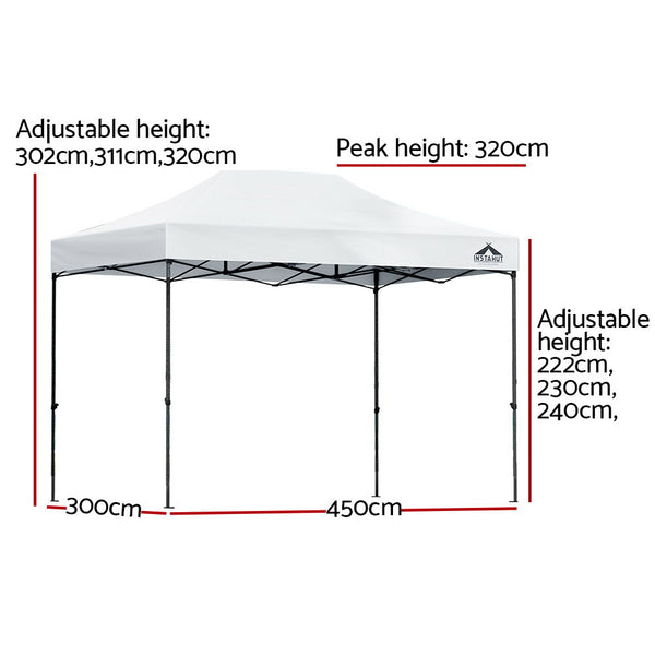 Instahut Gazebo Pop Up 3X4.5M W/Base Podx4 Marquee Folding Outdoor Wedding Camping Tent Shade Canopy White Gazebos & Pergolas