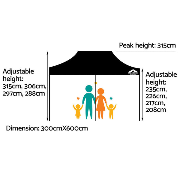 Instahut Gazebo Pop Up Marquee 3X6 Outdoor Wedding Gazebos Base Pod Kit Black Gazebos & Pergolas