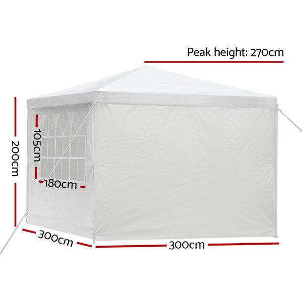 Instahut Gazebo 3X3 Outdoor Marquee Gazebos Wedding Party Camping Tent 4 Wall Panels Marquees