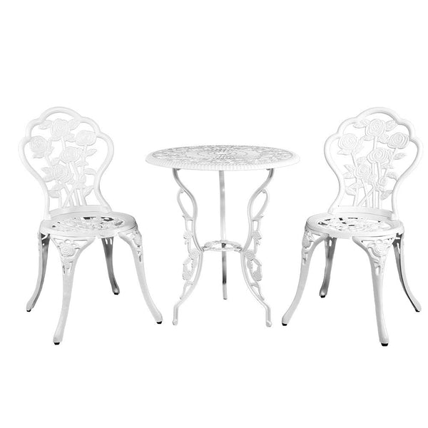 Gardeon Outdoor Furniture Chairs Table 3Pc Aluminium Bistro White Patio Furniture Sets